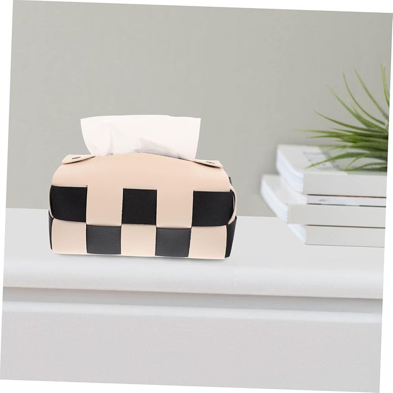 حامل علبة المناديل الجلدية البيضاء لحالة تخزين المناديل الزخرفية للمنزل والمكتب والسيارة - Image 3